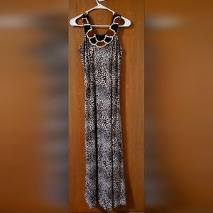 Nina Leonard Animal Print Maxi Dress | Sleeveless Beaded Neckline Size L
